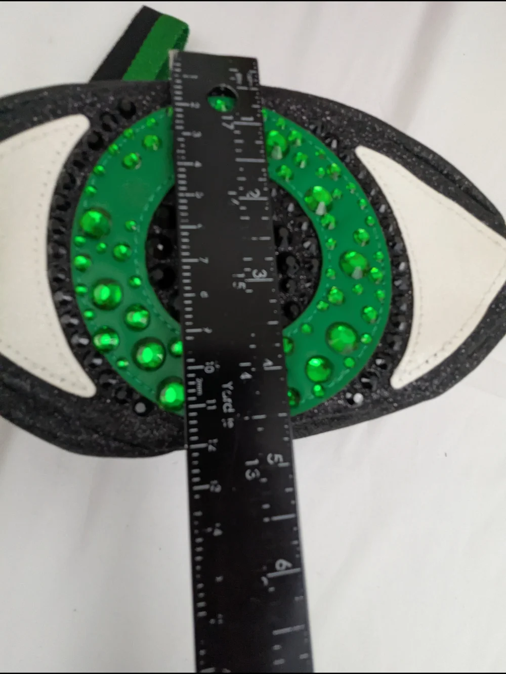 Eye Shaped Clutch/Wristlet Bag with Green Rhinestones